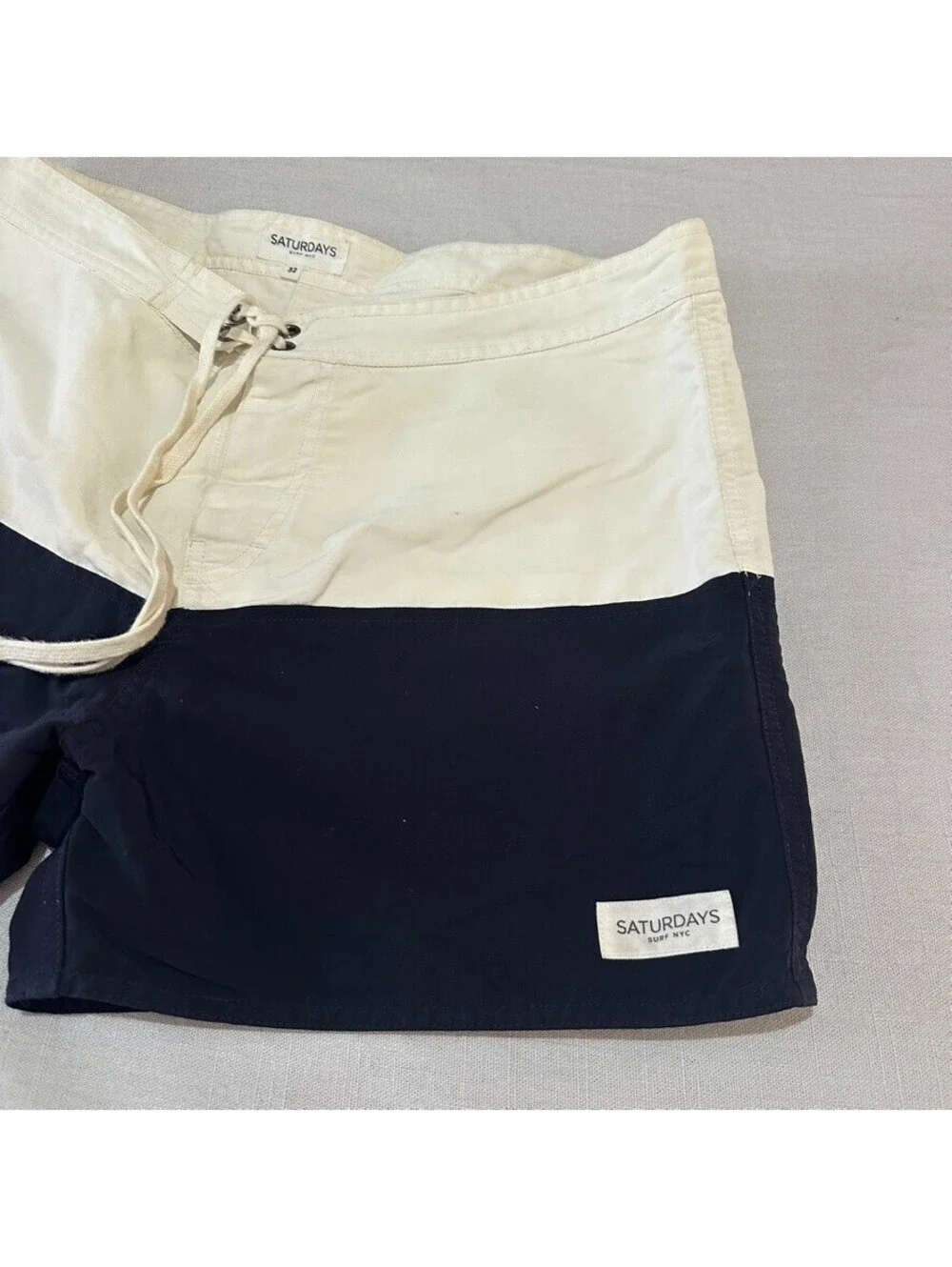 Saturdays NYC Ennis Swim Trunks Size Men 32 White Black Board Shorts String